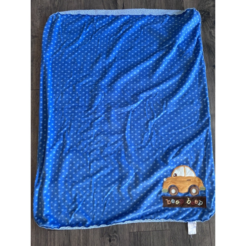 Small‎ Wonders Baby Boy Blanket Blue Orange Car Beep Beep Sherpa Polka Dots